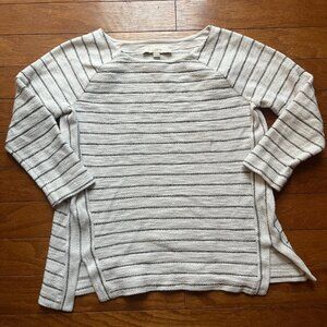 Loft Small Womens Shirt Light Sweater Blouse Top White Stripes